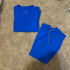 Med Couture Royal Blue Scrub Top and Jogger Pants Set